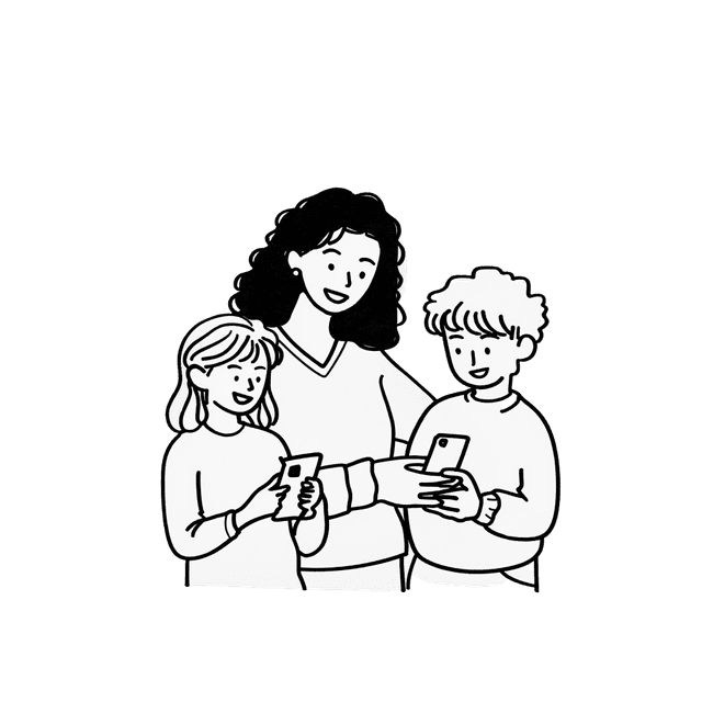 가족이 함께 학습하는 모습