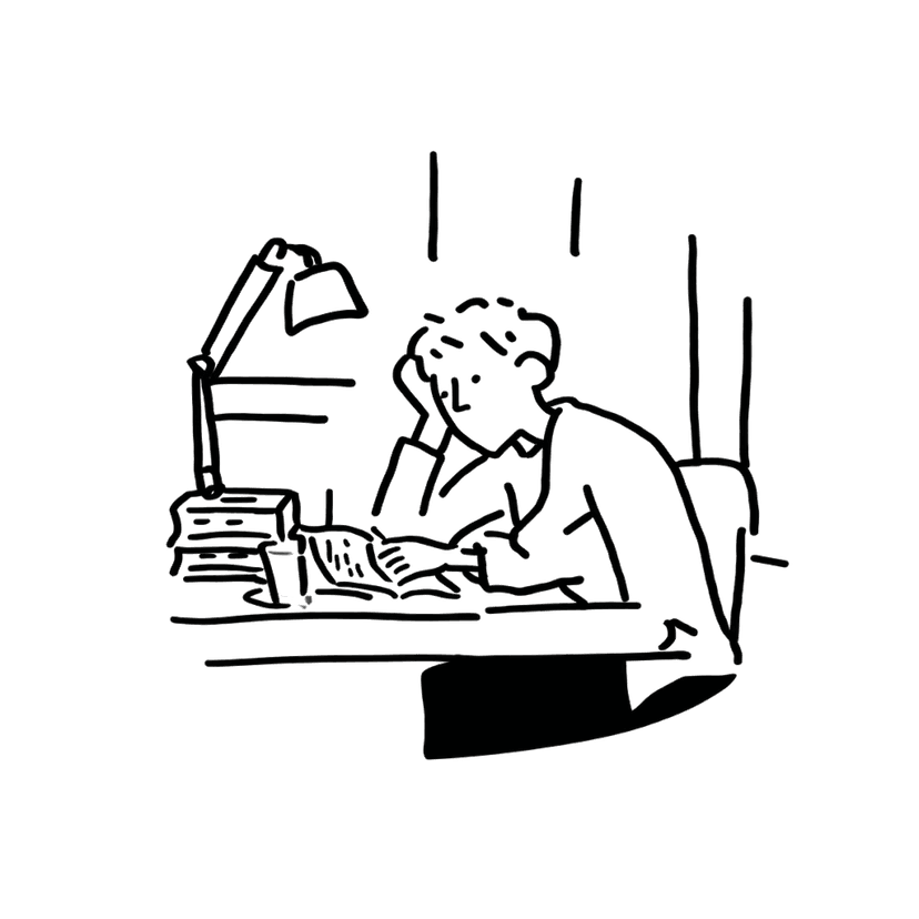 벼락치기로 공부하는 학생